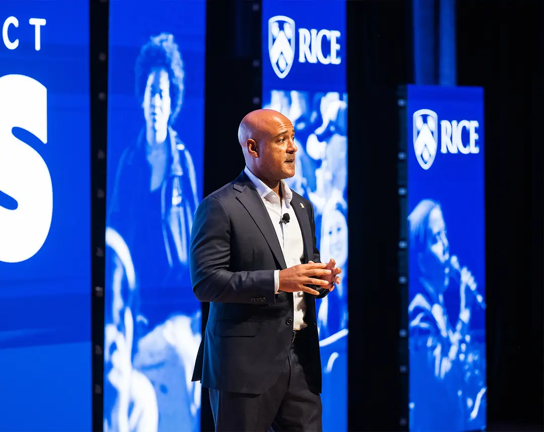 Reggie speaking at Momentous kick-off 2024 Rice University President Reginald DesRoches