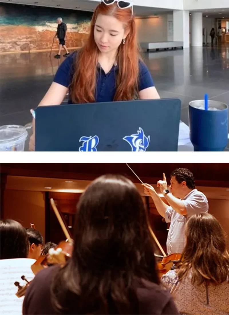 student doing research using AI