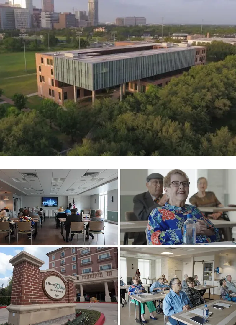 Kraft Hall, home to the Kinder Institute for Urban Research and images from the Lifelong University