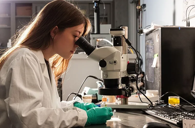 Student doing research in a Weiss School of Natural Science lab